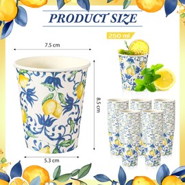 TecUnite 100 Pcs 9oz Blue Lemon Cups Disposable Paper Yellow Blue Cups for Lemonade Stand Decorative Party for Cold Hot Beverage Juice Kitchen Coffee Birthday Party Supplies