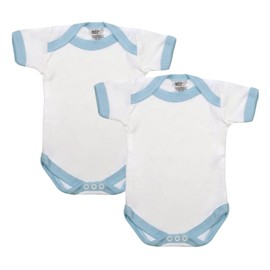 Baby Bodysuits, Baby Boys & Girls Bodysuit Vests, Contrast Trim, Made in Britain, 2 Pack, White/Blue, 5-8lbs