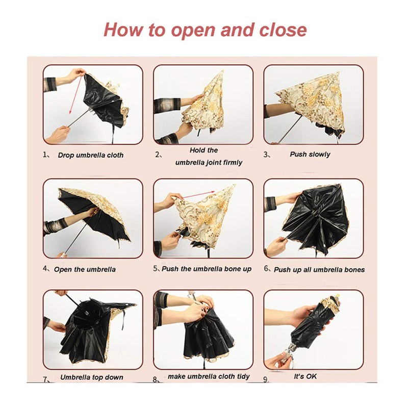 LCY Embroidered Lace Double-deck Anti-UV Parasol Sun/Rain/Snow Folding Umbrella-Black