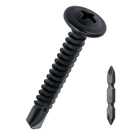 #10 x 1-1/2" Black Truss Head Self Drilling Screws (50 pcs), 410 Stainless Steel, Black Oxide Coated, Quick Steel Self Tapping Sheet Metal Tek Screws, Fayeploo (with Phillips Driver Bit)