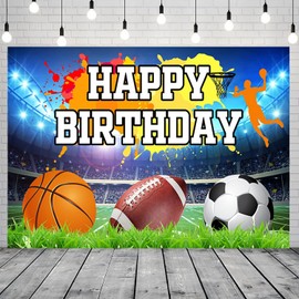 CRTPOD Sports Birthday Backdrop Football Basketball Soccer Sport Games Background Photography Banner for Boys Kids Birthday Sports Themed Party Decoration Supplies Photo Photobooth Props 5x3ft