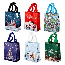 BSITSSS 6pcs Christmas Bags, Cute Christmas Gift Bags, Reusable Grocery Bags, Portability Tote Bag with Handle, Shopping Bag for Holiday Xmas Event Party Decoration