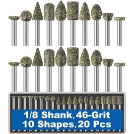 20Pcs 46-Grit Diamond Grinder Bit 1/8" Shank Compatible with Dremel Rotary Tool Attachment Accessories Grinding Burrs for Stone Glass Resin Porcelain Ceramic Quartz Glaze Steel Carve Engrave Polish
