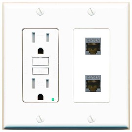 RiteAV 2 Port Cat6A Wall Plate - GFCI Outlet [White]