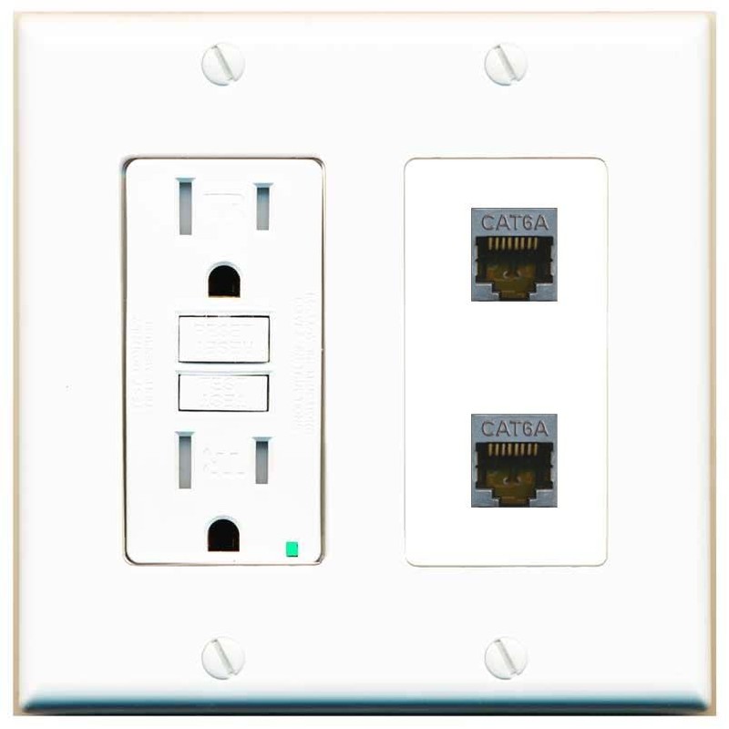 RiteAV 2 Port Cat6A Wall Plate - GFCI Outlet [White]