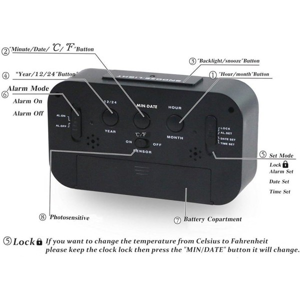 4.5" LED Display Digital Alarm Clock Battery Operated/Night Light with