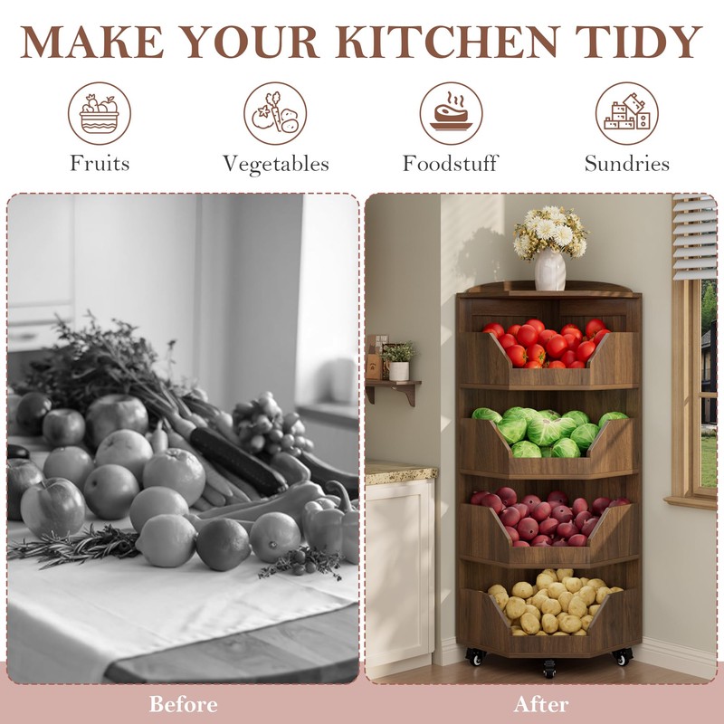 4-Tier Corner Fruit and Vegetable Storage Rack Snack Rack