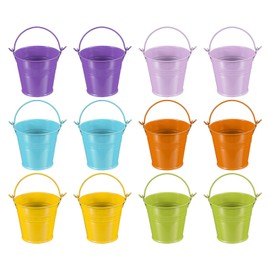PATIKIL 12 Pcs Small Metal Buckets with Handle 2.7"x2.3" Mini Bucket