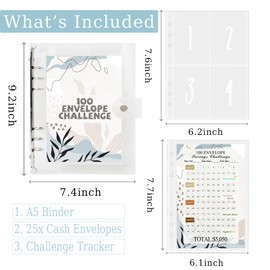 100 Envelopes Money Saving Challenge Binder - Cash Saving with Pre-numbered Pockets, Tracker, and Savings Book for Easy Money Management, 100 Days Saving Challenge Binder