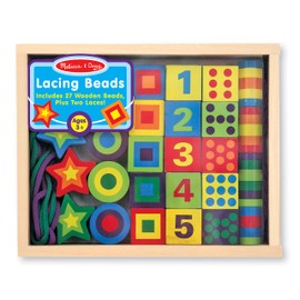 Melissa & Doug Deluxe Wooden Lacing Beads - Educational Activity With 27 Beads and 2 Laces - Beads For Toddlers, Fine Motor Skills Lacing Toys For Toddlers And Kids Ages 3+