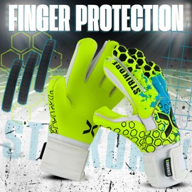 StrikoreX Wild Hawk Professional Goalie Gloves (Sizes 7-10) Pro Fingersaves & 4+3mm Contact Grip | High Performance Pro-Level Goalkeeper Gloves | Based in The USA (Flu Yellow, 7)