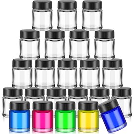 Teenyyou 24 Pack Airbrush Glass Jar Bottles 3/4 Ounce (22cc) Empty Replacement Jars with Plastic Lids Airbrush Bottles Paint Storage Bottles for Pigment Screw Into Siphon Feed Airbrush Lid Accessories