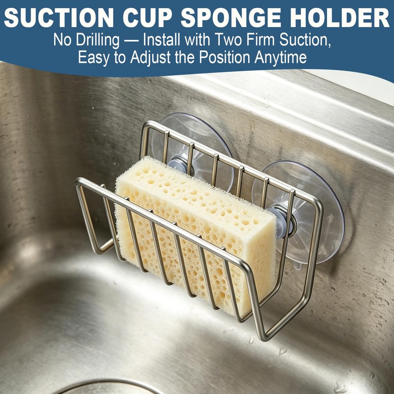 Sponge Holder for Kitchen Sink, Stainless Steel Sink Caddy with