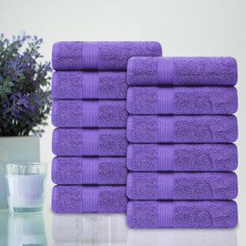 Ample Decor Hand Towel 18 X 28 Inch Pack of 12 600 GSM 100% Cotton, Oeko Tex Certified Soft Absorbent Thick Durable Premium Quality, for Hotel, Bathroom, Spa, Gym - Machine Washable - Purple