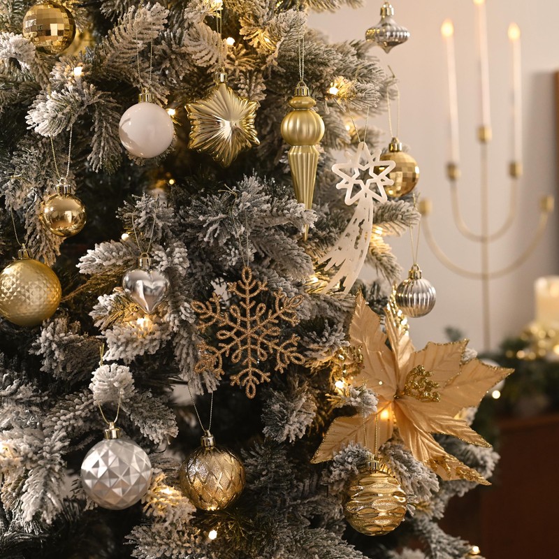 Valery Madelyn Christmas Tree Decorations 60pcs, Gold and Silver White