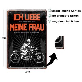 schilderkreis24 Tin Sign Funny Motorcycle Saying "..wenn mich meine Frau Motorrad fahren lässt!" Decorative Gift Idea Man Woman 20 x 30 cm