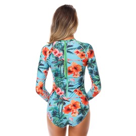 AXESEA Womens Long Sleeve Rash Guard UV UPF 50+ Sun Protection Printed Zipper Surfing One Piece Swimsuit Bathing Suit