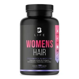 Vitaminas Cabello Mujer de 180 Cápsulas. Ingredientes naturales: Colágeno, L-Cisteina, L-Lisina, L-Metionina, Ácido Hialurónico, Biotina. Womens Hair B Life.