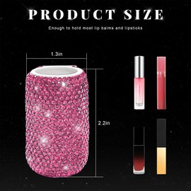 ZNDAW Upright Car Chapstick Holder, Bling Strong Adhesive Vehicle Lip Balm Holder, No Melt Upright Insulating Lipstick Organizer for Car, Sparkling Rhinestone Auto Interior Accessories (Pink)