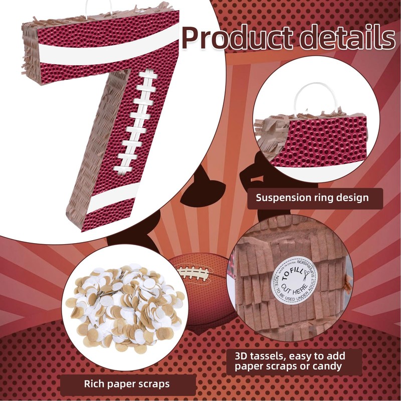 16Inch Football Number 7 Piñata Includes Blindfold, Wooden Stick and
