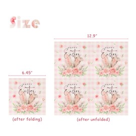 hhdatc 20Pcs Easter Napkins Pink Bunny Disposable Floral Cocktail Napkins for Spring Easter Party Supplies Table Decorations