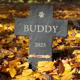 Fineely® Slate Grave Cross for Animals with Individual Engraving, Size: 30 x 20 cm, Memorial Stone for Dogs, Cats and Other Pets, Funeral Gift