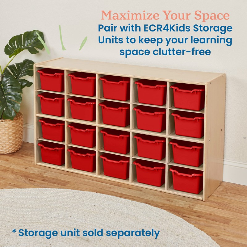 ECR4Kids Scoop Front Storage Bin, Multipurpose Organization, Red, 20-Piece