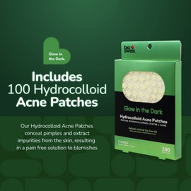 BioSwiss Pimple Patches, Glow in the Dark Patch for Zits and Blemishes, Hydrocolloid Spot Stickers for Face and Skin, 100 Count