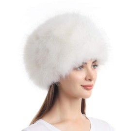 soul young Faux Fur Hat for Women,Ladies Winter Cossak Russian Style Cap(White)