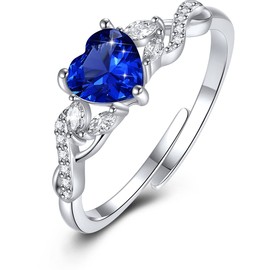 CRYSLOVE Birthstone Ring 925 Sterling Silver Adjustable Open Heart Gemstone Ring Engagement Wedding Promise Infinity Ring Jewelry Gifts for Women Wife Grandma
