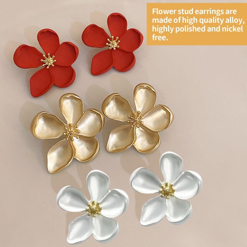 CWPFVQA 3 Pairs of Flower Earrings, Five Leaf Flower Earrings,