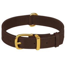 Genuine Leather Dog Collar - Heavy Duty Adjustable Soft Padded Pet Collars for Small Medium Large Dogs Breed - Black Green Brown Pink Red Blue (Brown, XL, 19"-24" Neck Fit)