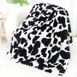 Soft Black and White Blanket Throw Cow Print Gifts Stuff 50x60inch Lightweight Cozy Fuzzy Fleece Blanket for Women Men Teenage Girls Boys Bed Couch