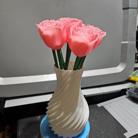 Handmade 3D Printed White Vase with 8 Pink Roses