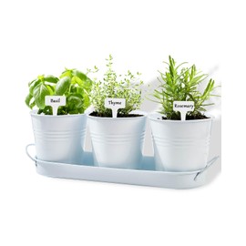 vensovo Herb Planter Indoor - Windowsill Herb Garden Planter Set with Tray and Drainage for Kitchen, Set of 3 Metal Herb Pots for Indoor and Outdoor Plants, White