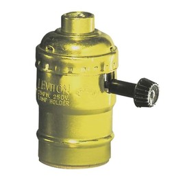 Leviton Medium Base Complete, Aluminum Shell Incandescent Lampholder, Removable Turn Knob, 2-Circuit, for 3-Way 2-Filament Lamps, Brass, 7090-PG