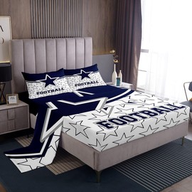 American Football Kids Sheet Twin Size,Rugby Football Sports Games Bedding Set,Boys Man Room Decor,American Texas Cowboy Player Blue White Fashion Bed Sheet Set 3pcs(Fitted + Flat + 1 Pillowcase)