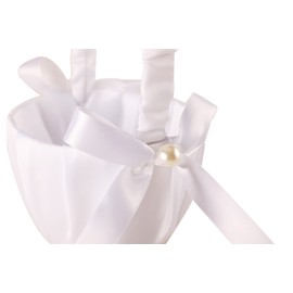 White satin with imitation pearls embellished wedding flower girl basket (suitable for flower girls age: 2-6 years old) (1)