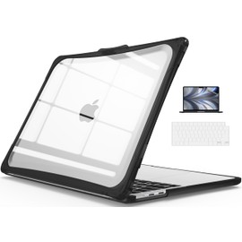 IBENZER Hexpact Compatible with 2024 2023 2022 MacBook Air 13 inch Case M3 A3113 M2 A2681, Heavy Duty Case & KeyboardCover & ScreenFilm for Mac Air 13.6 Touch ID, Black, HPE-AT13-KK-BK+2