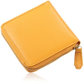 Mura Goat Leather Wallet, Women's, Bi-fold, Genuine Leather, Round Zipper, Prevents Skimming, Camel