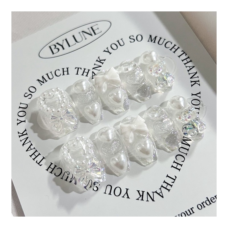Transparent Pearl Handmade Nail Tips Clear Ice Nail Tips -