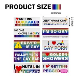 Zikefest 10PCS Car Gay Bumper Stickers, Waterproof Prank Rainbow Gay Bumper Stickers, Universal Colorful Stickers for Cars, Truck, Luggage, Window Refrigerator