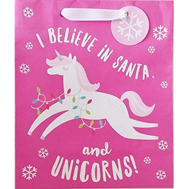 I Believe in Santa and Unicorns - Stylish Trendy Pink Merry Christmas Premium Gift Bag - Celebrate Party Cute Cool Unique