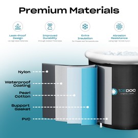 Icedoc IceDoc Portable Recovery Pod XL, Cold Plunge Ice Bath Tub for Athletes and Adults, Inflatable Cold Therapy Ice Barrel with Protective Lid Cover, Hooded Bathrobe, Stopwatch, Anti-Slip Mat
