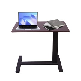Jphome Adjustable Overbed Bedside Table with Swivel Hidden Wheels, Pneumatic Sliding Desk Mobile Desk Workstation for Home and Hospital (Black Walnut)