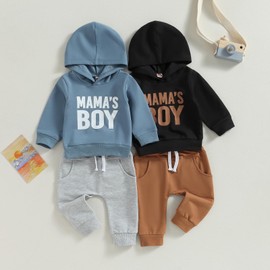 Ursobutegl Mamas Boy Clothes Toddler Baby Fall Winter Hoodies Outfit Letter Sweatshirt Top Jogger Pants Casual Tracksuit (Black, 18-24 Months)