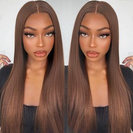 Chocolate Brown Wear and Go Glueless Wig Human Hair Pre Cut Brown 13x4 HD Lace Front Wigs for Women 180% Density Pre Plucked with Baby Hair #4 Colored Straight Lace Wigs Human Hair 22 Inch