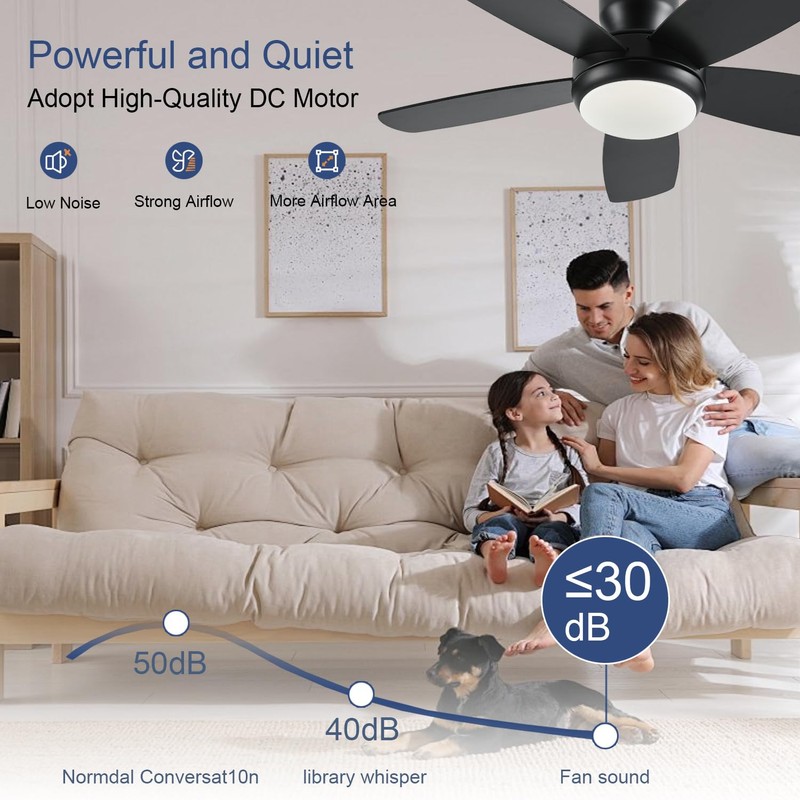 KNUN 42 Inch Ceiling Fan with Light and Remote/App Control,