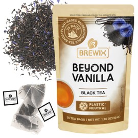 BREWIX, Vanilla Caramel Black Tea (25 Pyramid Tea Bags) | Black Tea with Vanilla and Caramel | Gluten Free Flavored Black Tea | Gourmet Tea | Caffeinated & Sugar Free