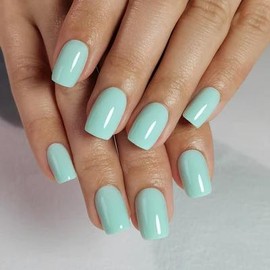 Milky White Press On Nails | CurvLife Nail | 24pcs Short Round Fake Nails | Glossy Natural Finish | Easy Apply, Comfortable & Durable | Daily, Business & Elegant Nail Art:_Fresh Mint Emotion